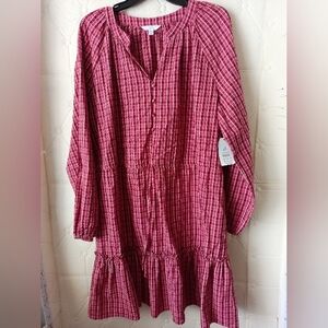 Time And Tru Red Plaid Long-Sleeve Dress